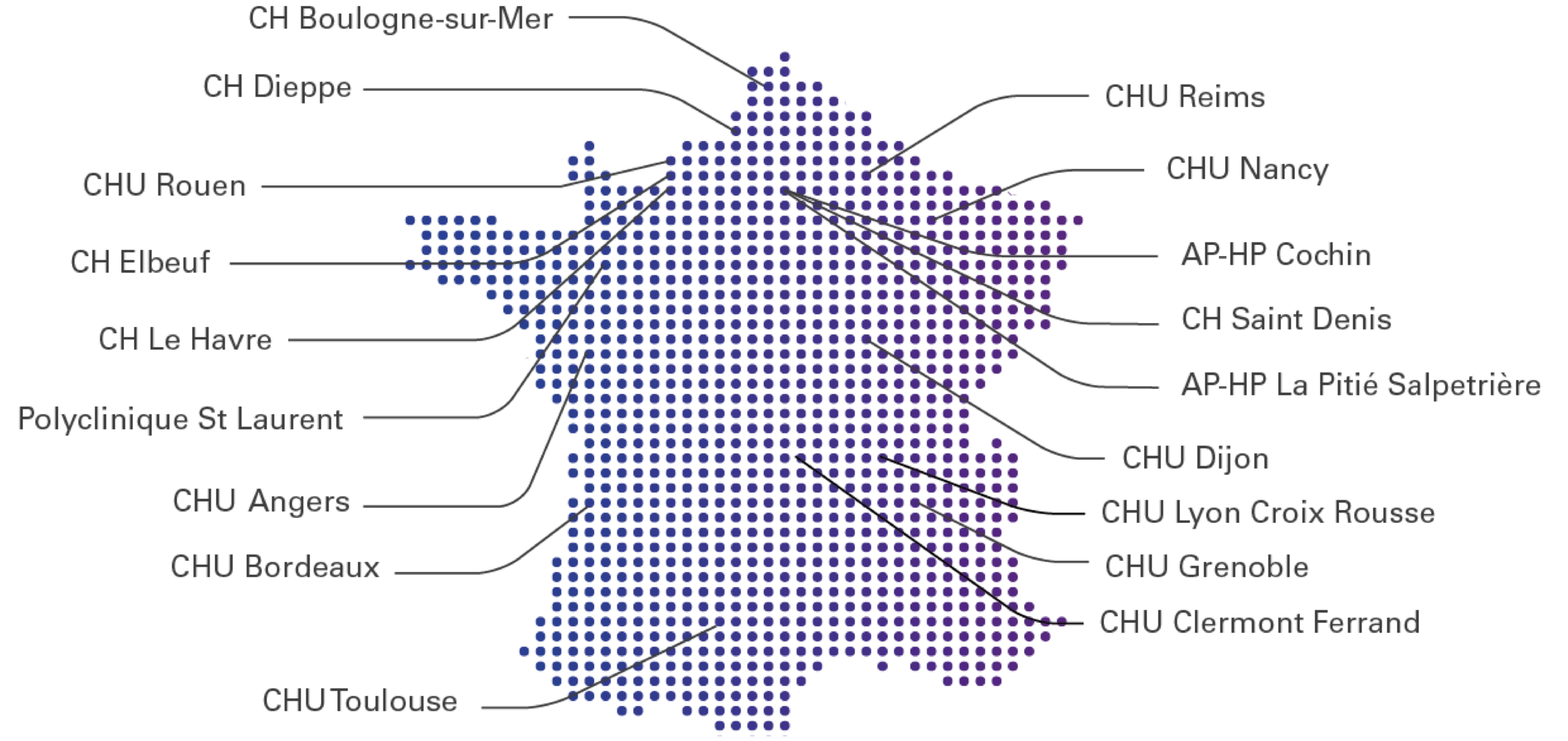 Carte des centres français ayant pris part à l'étude HIFAE